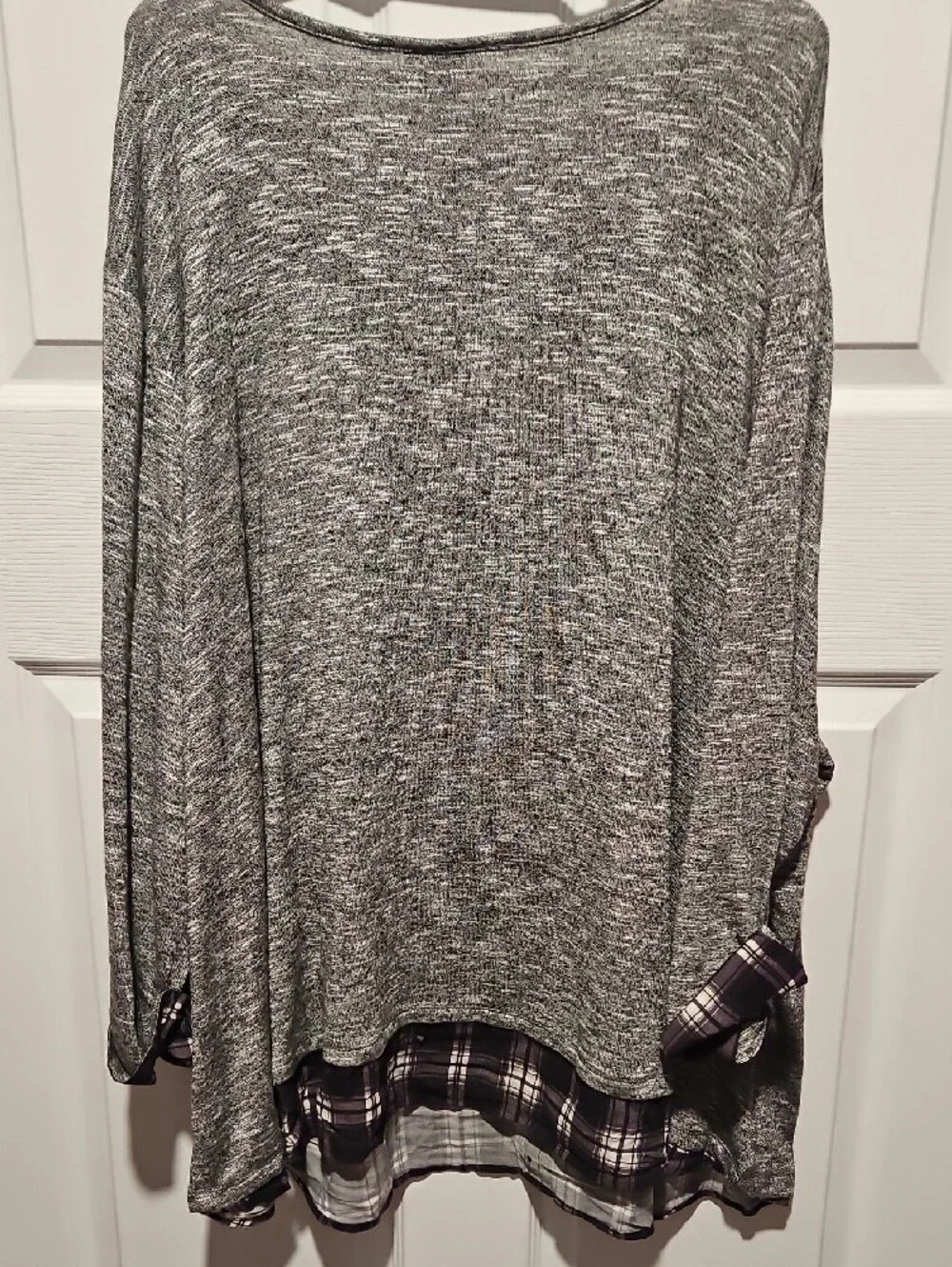 Catherines Gray Marled Long-Sleeve Tunic with Plaid Hem